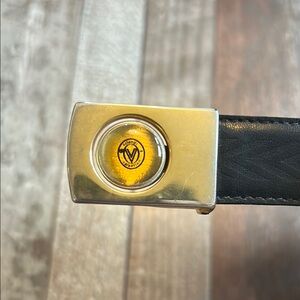 Valentino Orlandi Black Leather Belt with Gold Colored Buckle